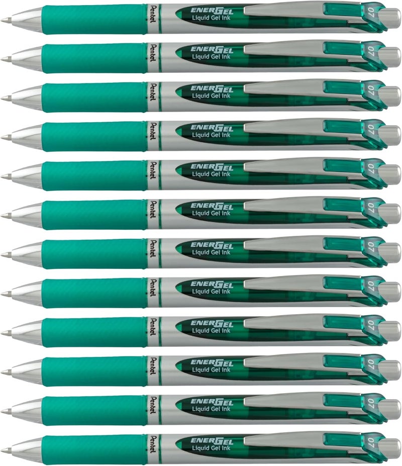 Pentel EnerGel RTX Liquid Gel Ink Pen, (0.7mm), Metal Tip, Green Ink, Box of 12 (BL77-D) - Image 1
